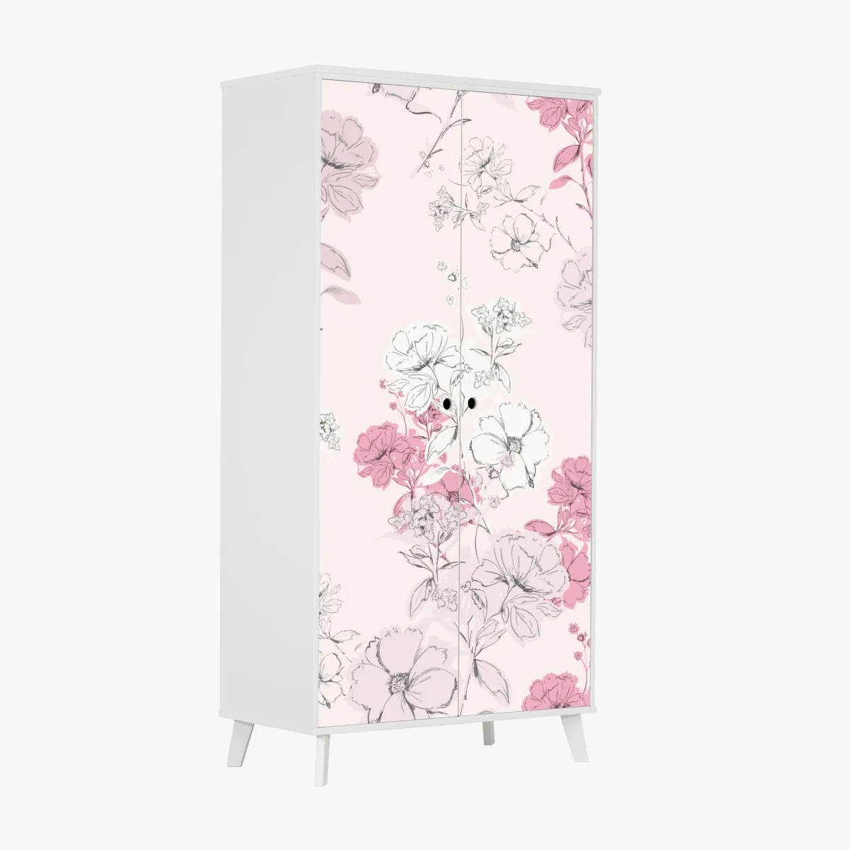 Naklejka na szafę delikatny różowy wzór kwiatowy – Wallissimo® Naklejka na szafę delikatny różowy wzór kwiatowy – Wallissimo®