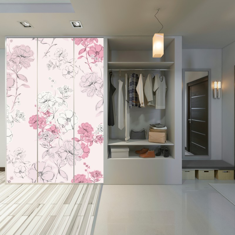 Naklejka na szafę delikatny różowy wzór kwiatowy – Wallissimo® Naklejka na szafę delikatny różowy wzór kwiatowy – Wallissimo®