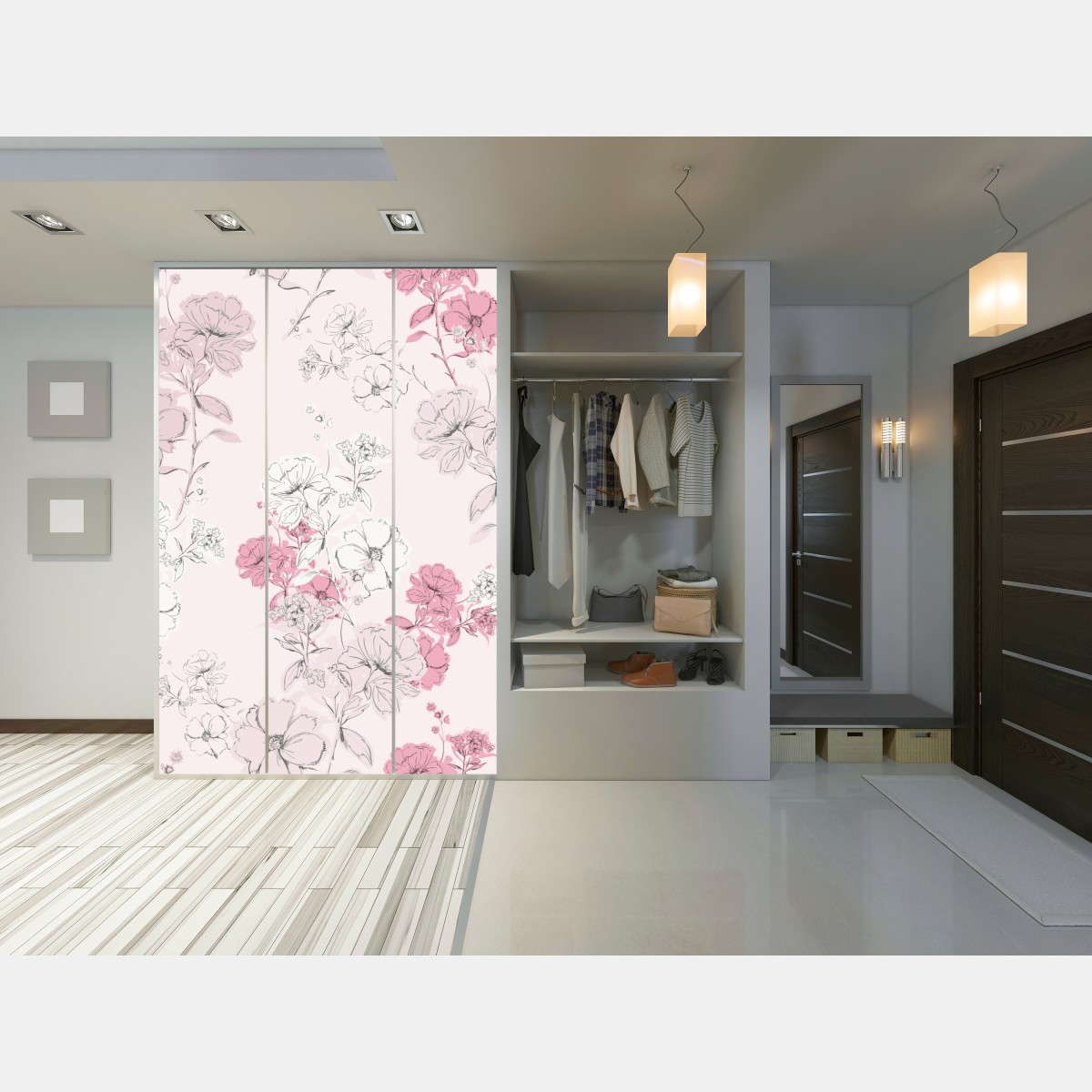 Naklejka na szafę delikatny różowy wzór kwiatowy – Wallissimo® Naklejka na szafę delikatny różowy wzór kwiatowy – Wallissimo®