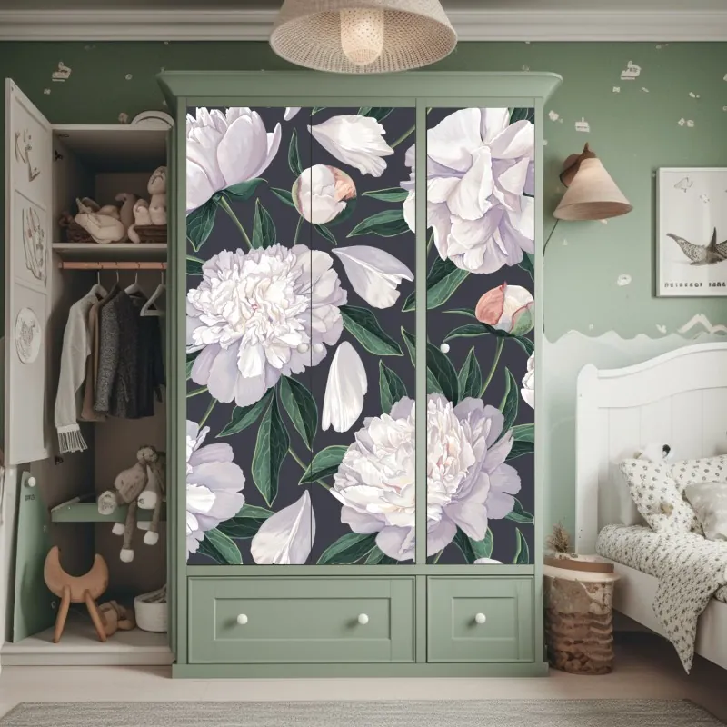 Naklejka na szafę tropikalny wzór hibiskusa – Wallissimo®