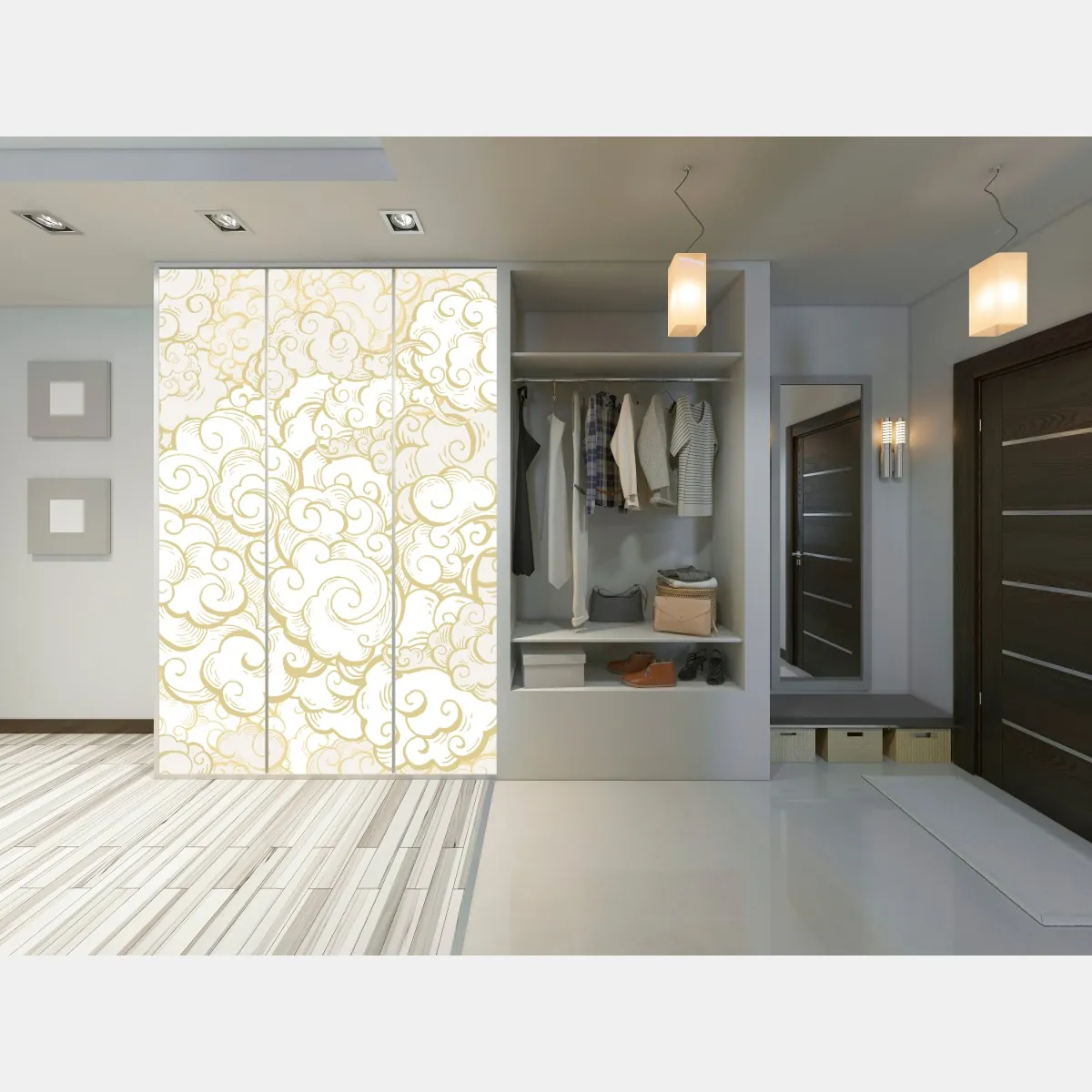 Naklejka na szafę ornamentalny złoty wzór chmur – Wallissimo® Naklejka na szafę ornamentalny złoty wzór chmur – Wallissimo®