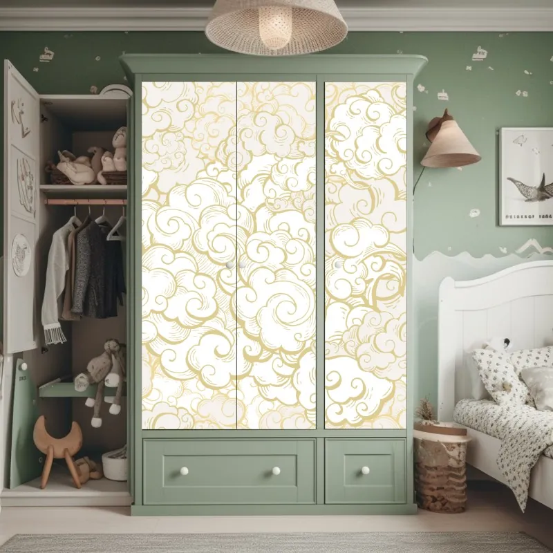 Naklejka na szafę ornamentalny złoty wzór chmur – Wallissimo® Naklejka na szafę ornamentalny złoty wzór chmur – Wallissimo®