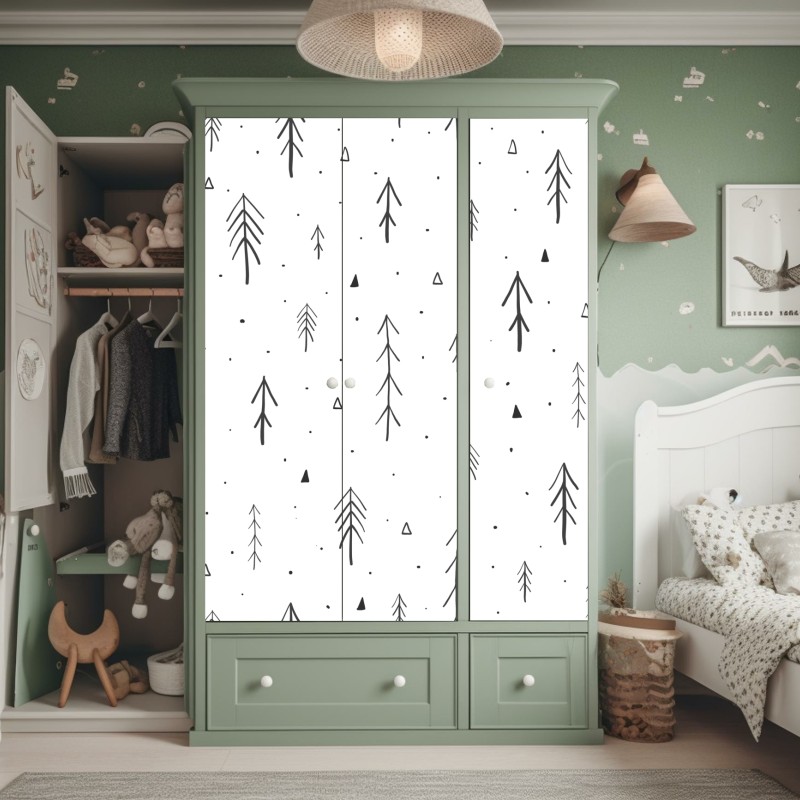 Naklejka na szafę minimalistyczny wzór z ręcznie rysowanymi drzewami – Wallissimo® Naklejka na szafę minimalistyczny wzór z ręcznie rysowanymi drzewami – Wallissimo®