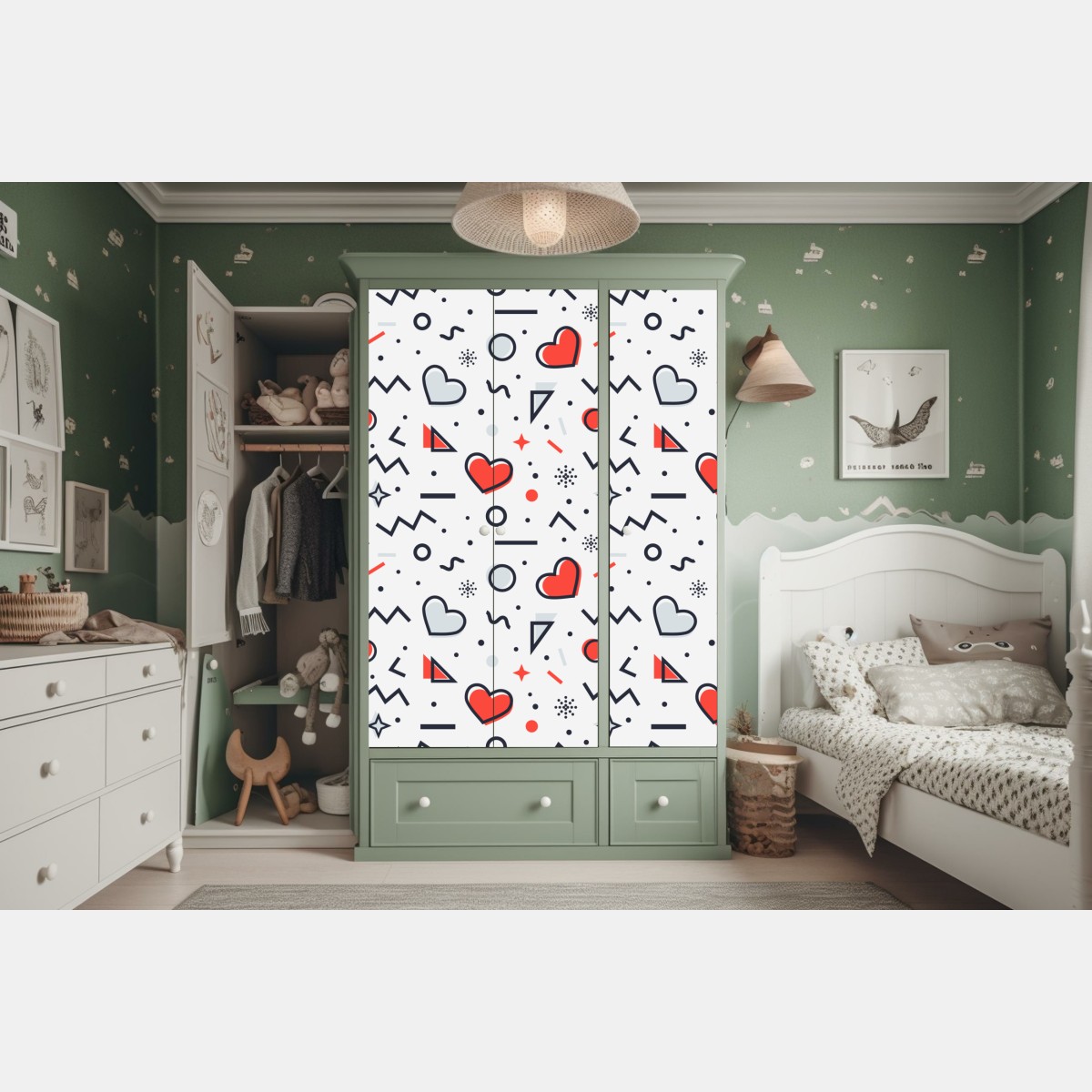Naklejka na szafę zabawny wzór serc na białym tle – Wallissimo® Naklejka na szafę zabawny wzór serc na białym tle – Wallissimo®