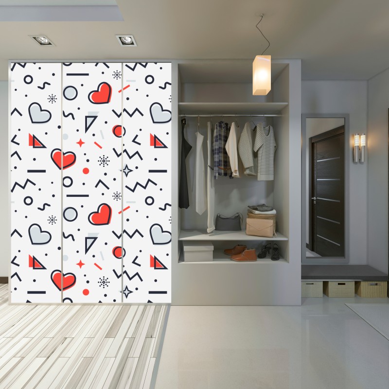 Naklejka na szafę zabawny wzór serc na białym tle – Wallissimo® Naklejka na szafę zabawny wzór serc na białym tle – Wallissimo®