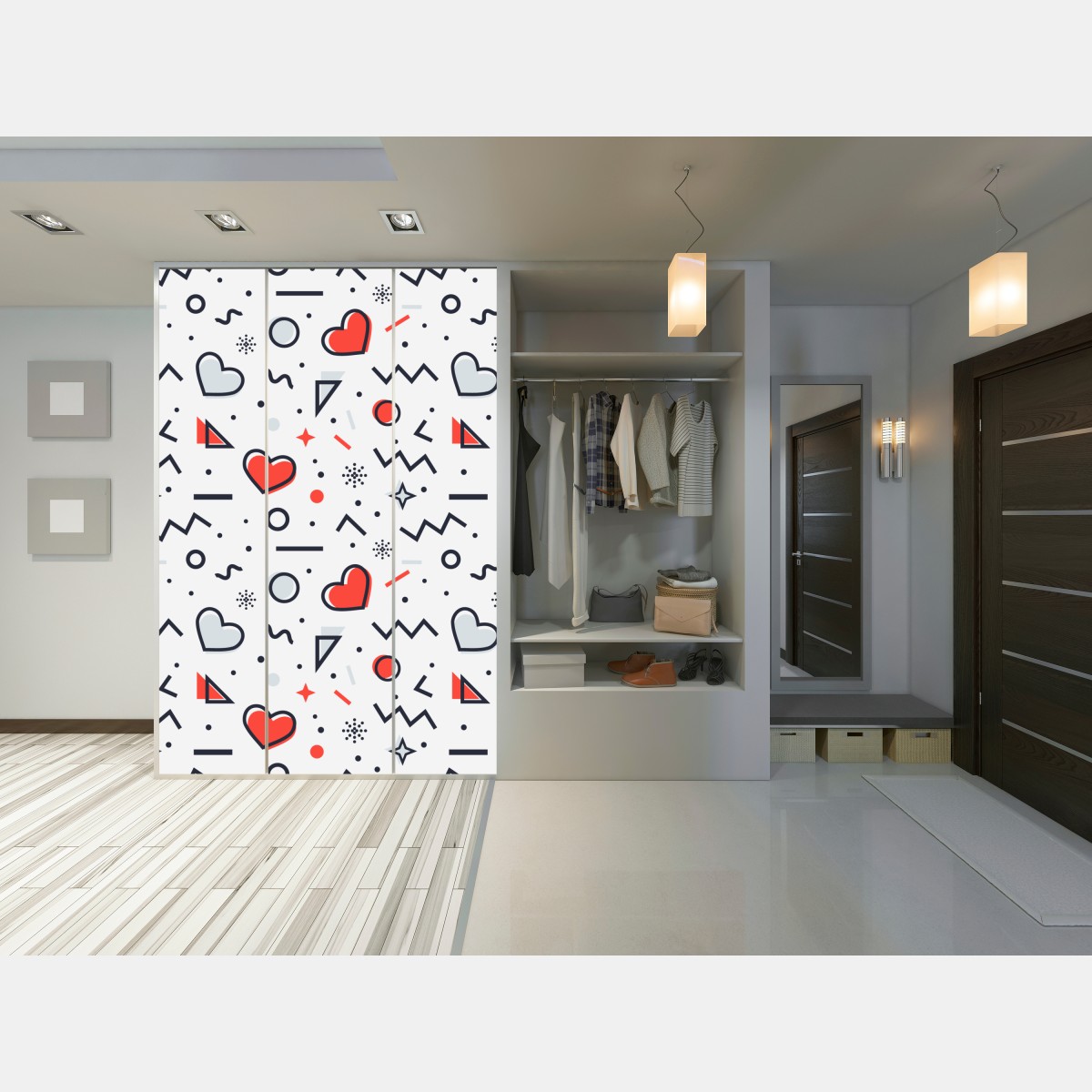 Naklejka na szafę zabawny wzór serc na białym tle – Wallissimo® Naklejka na szafę zabawny wzór serc na białym tle – Wallissimo®