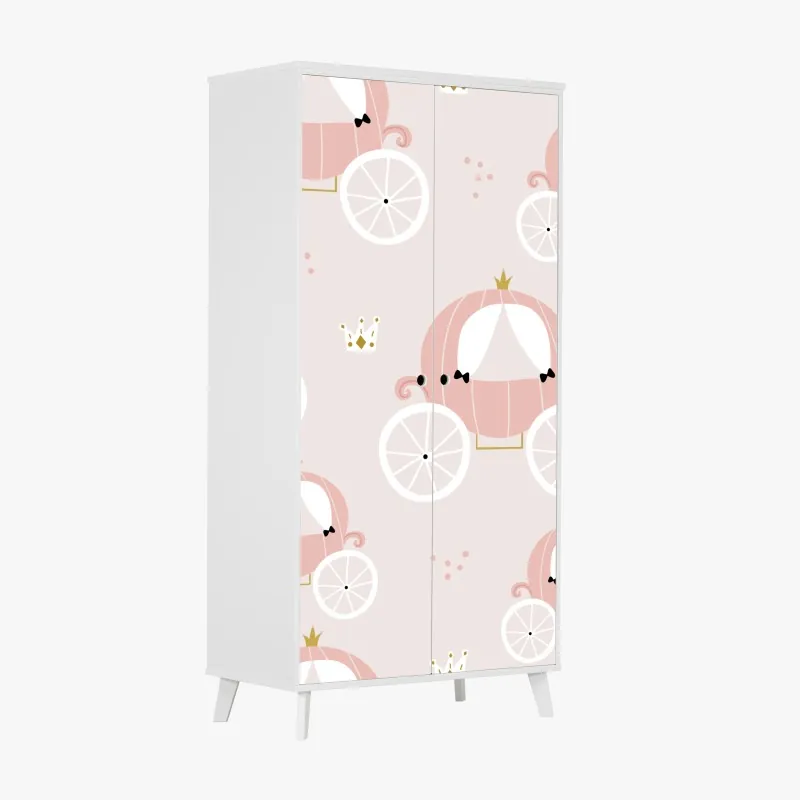 Naklejka na szafę różowy wzór z karetą księżniczki