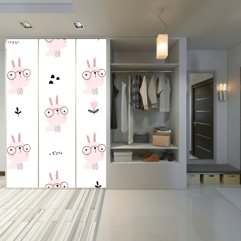 Naklejka na szafę uroczy różowy wzór króliczka do pokoju dziecięcego – Wallissimo® Naklejka na szafę uroczy różowy wzór króliczka do pokoju dziecięcego – Wallissimo®