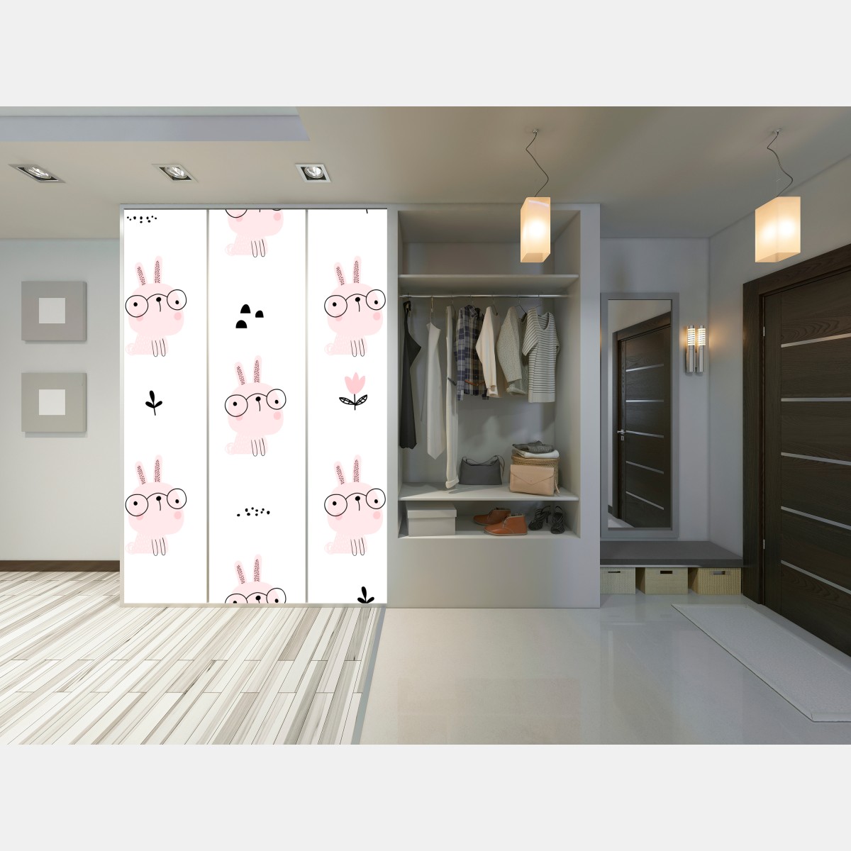 Naklejka na szafę uroczy różowy wzór króliczka do pokoju dziecięcego – Wallissimo® Naklejka na szafę uroczy różowy wzór króliczka do pokoju dziecięcego – Wallissimo®