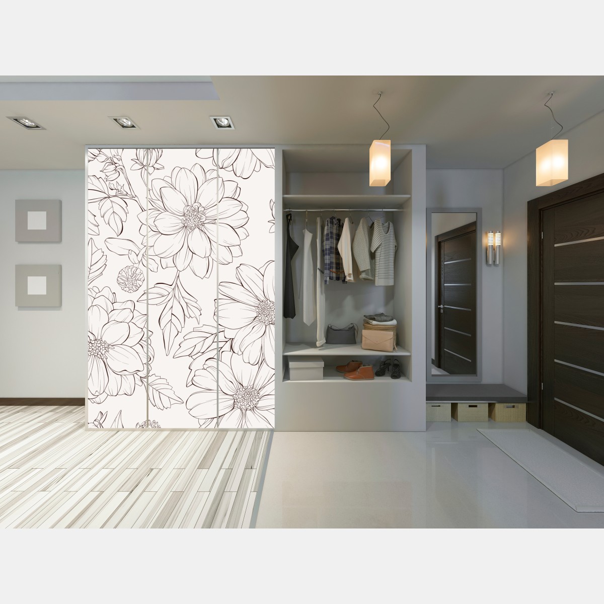 Naklejka na szafę delikatny botaniczny rysunek kwiatowy – Wallissimo® Naklejka na szafę delikatny botaniczny rysunek kwiatowy – Wallissimo®