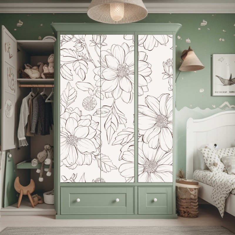 Naklejka na szafę delikatny botaniczny rysunek kwiatowy – Wallissimo® Naklejka na szafę delikatny botaniczny rysunek kwiatowy – Wallissimo®