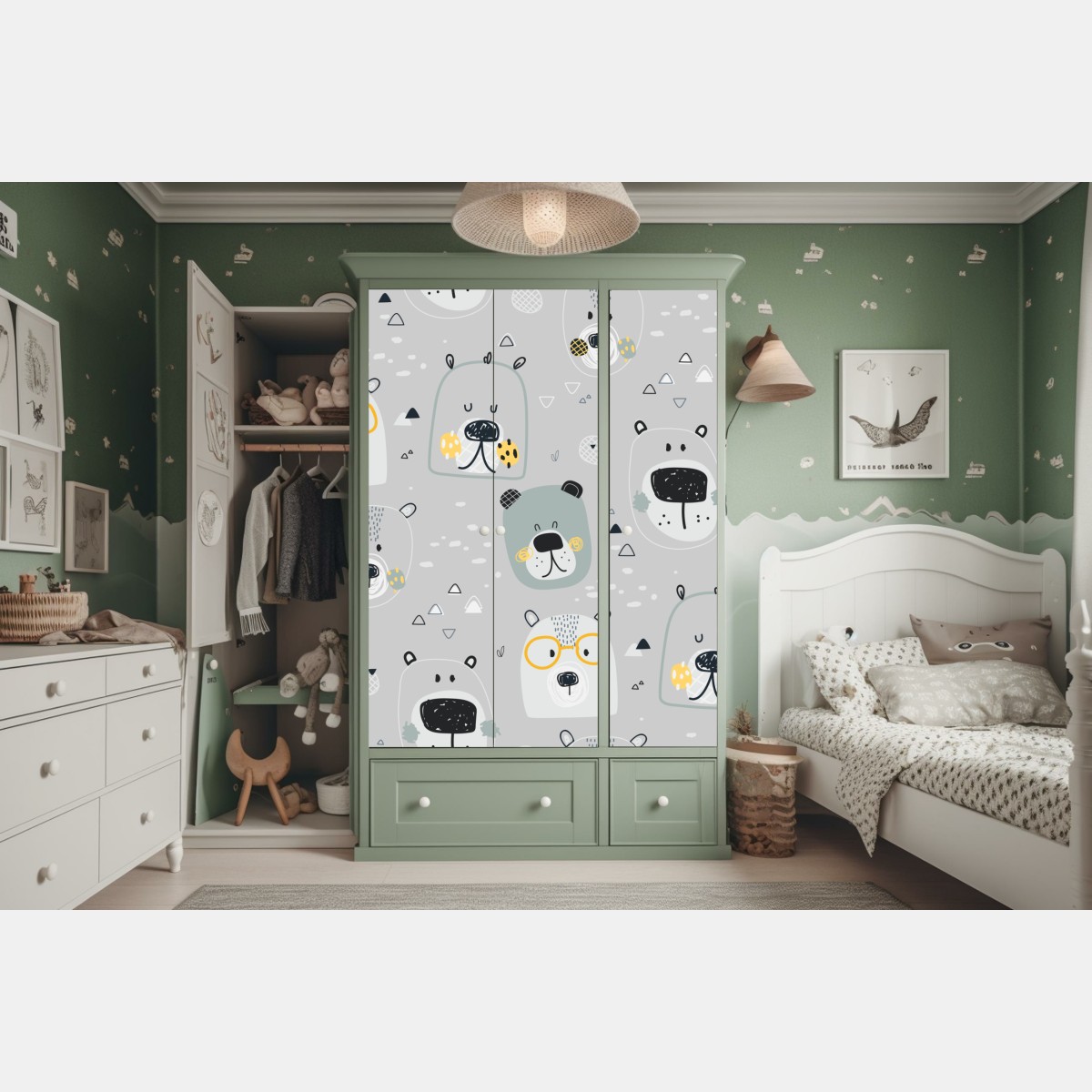 Naklejka na szafę wzór z zabawnymi misiami do pokoju dziecięcego – Wallissimo® Naklejka na szafę wzór z zabawnymi misiami do pokoju dziecięcego – Wallissimo®
