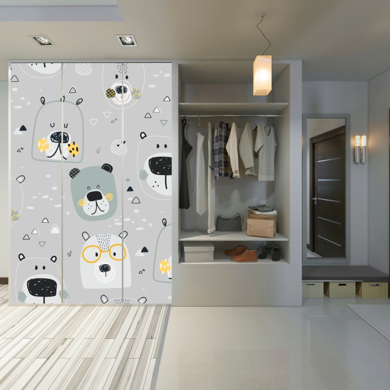 Naklejka na szafę wzór z zabawnymi misiami do pokoju dziecięcego – Wallissimo® Naklejka na szafę wzór z zabawnymi misiami do pokoju dziecięcego – Wallissimo®