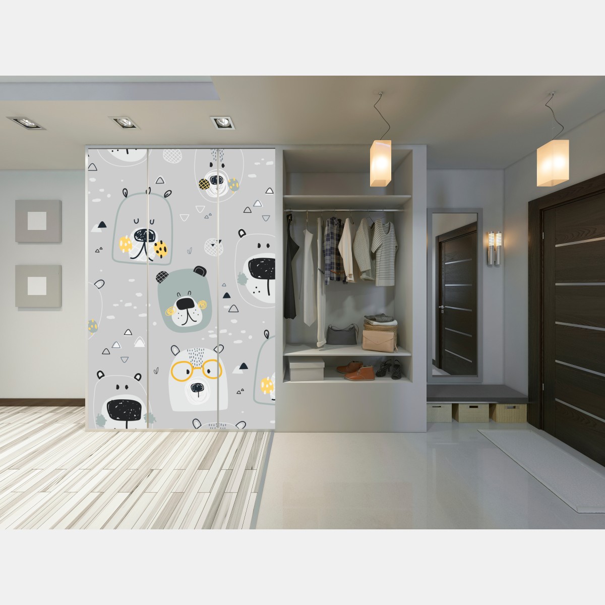 Naklejka na szafę wzór z zabawnymi misiami do pokoju dziecięcego – Wallissimo® Naklejka na szafę wzór z zabawnymi misiami do pokoju dziecięcego – Wallissimo®