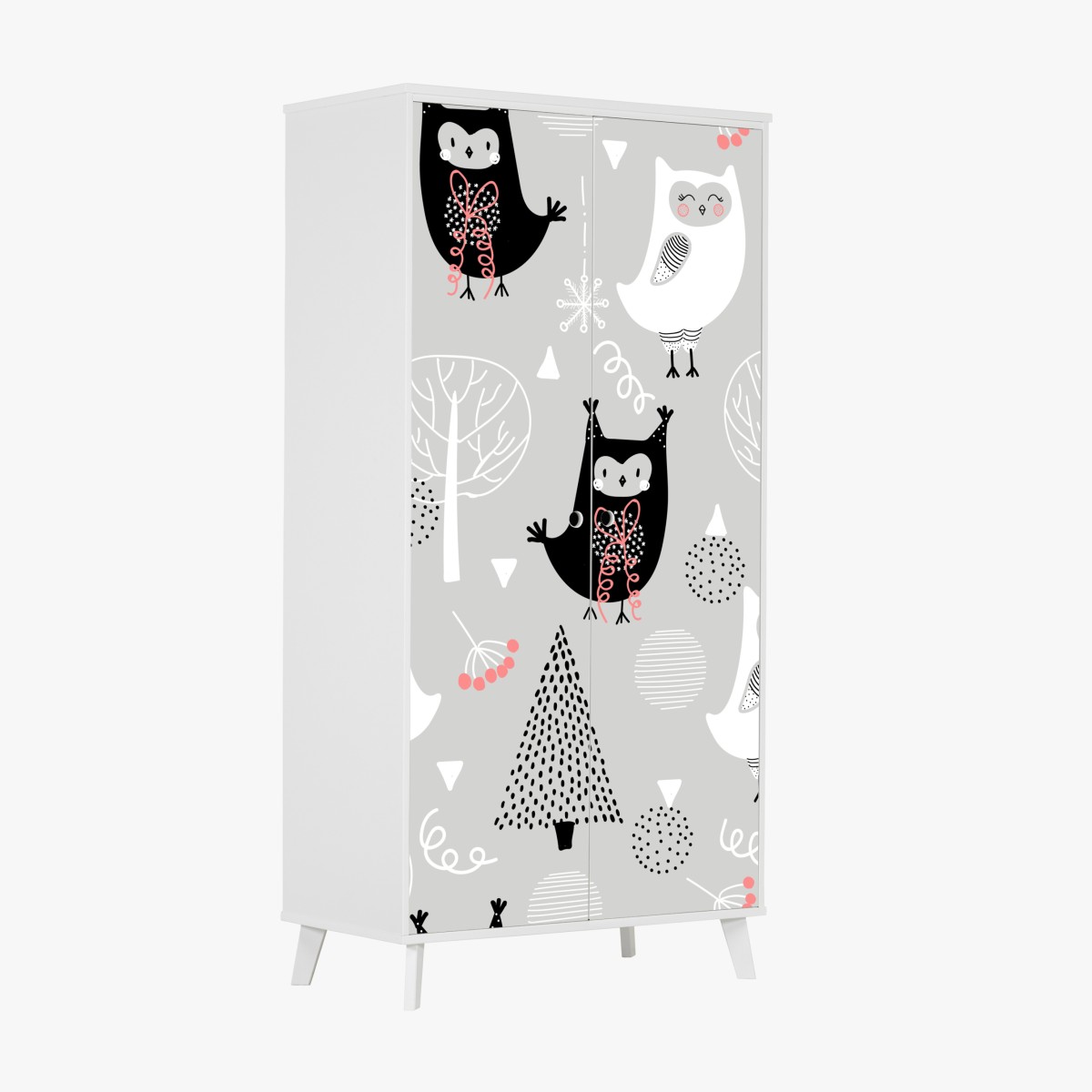 Wardrobe sticker scandinavian owl nursery pattern