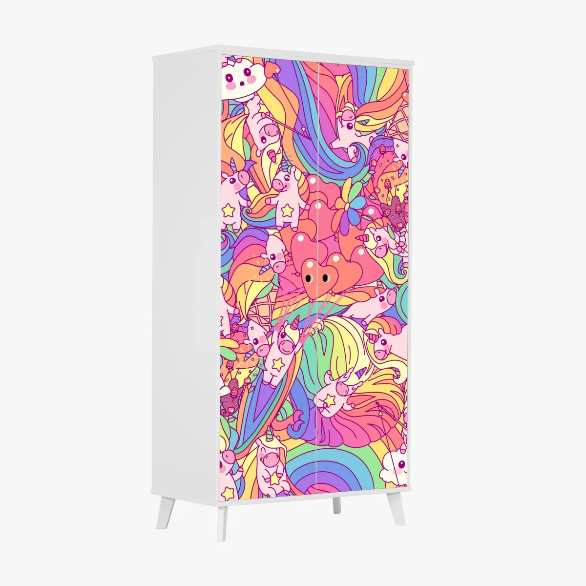 Naklejka na szafę pastelowy wzór z jednorożcami – Wallissimo® Naklejka na szafę pastelowy wzór z jednorożcami – Wallissimo®