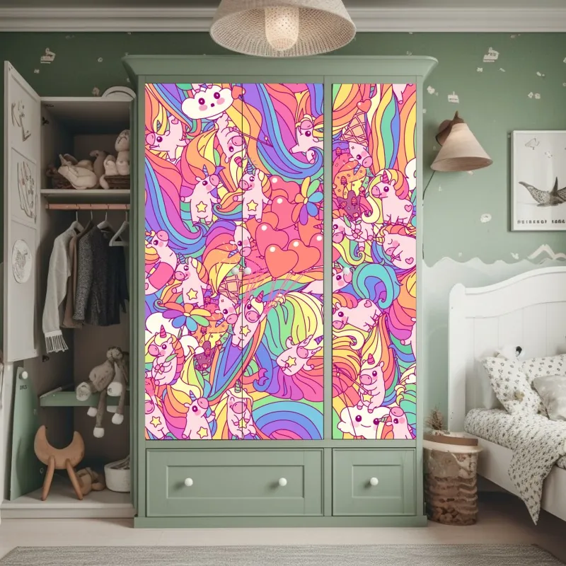 Naklejka na szafę botaniczny wzór liści w turkusie i koralu – Wallissimo®