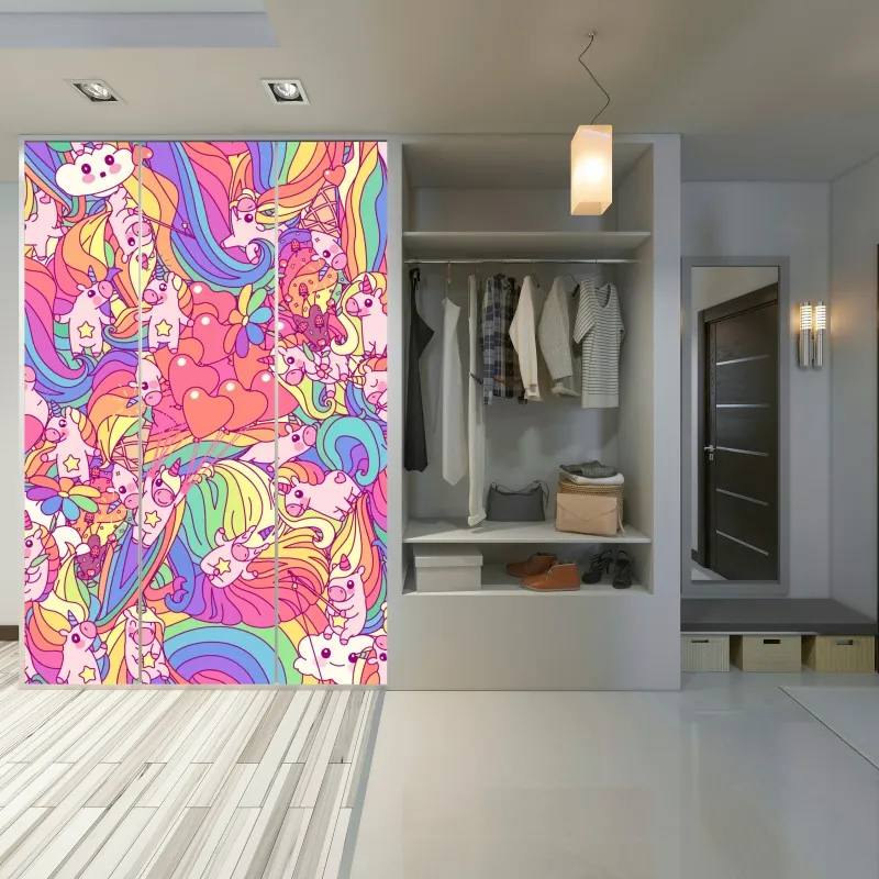 Naklejka na szafę pastelowy wzór z jednorożcami – Wallissimo® Naklejka na szafę pastelowy wzór z jednorożcami – Wallissimo®