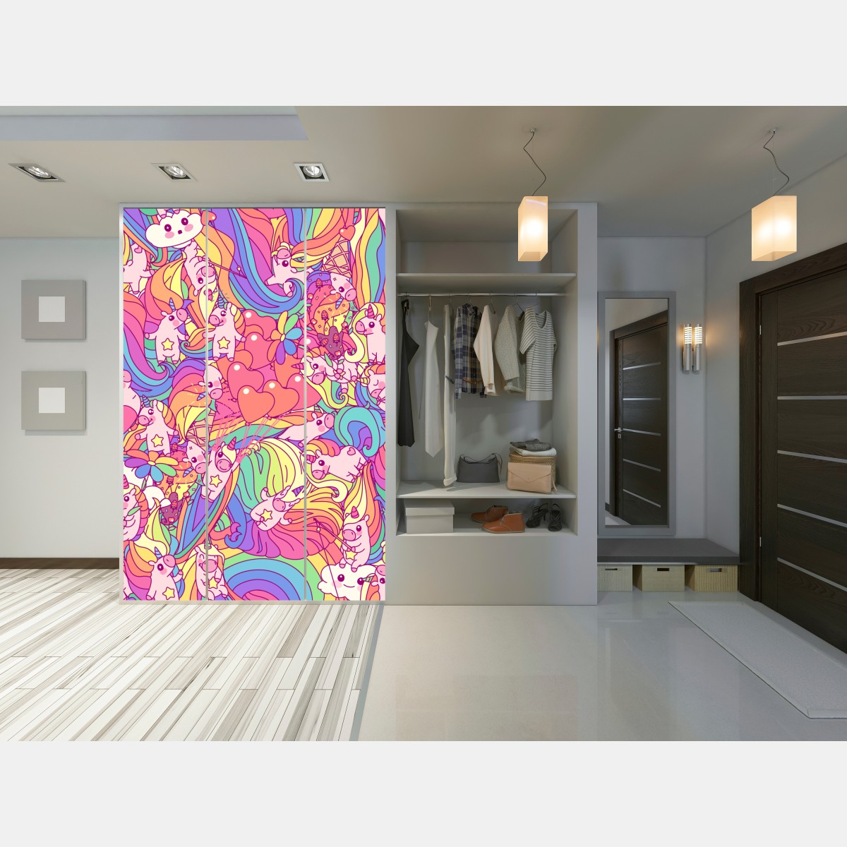 Naklejka na szafę pastelowy wzór z jednorożcami – Wallissimo® Naklejka na szafę pastelowy wzór z jednorożcami – Wallissimo®