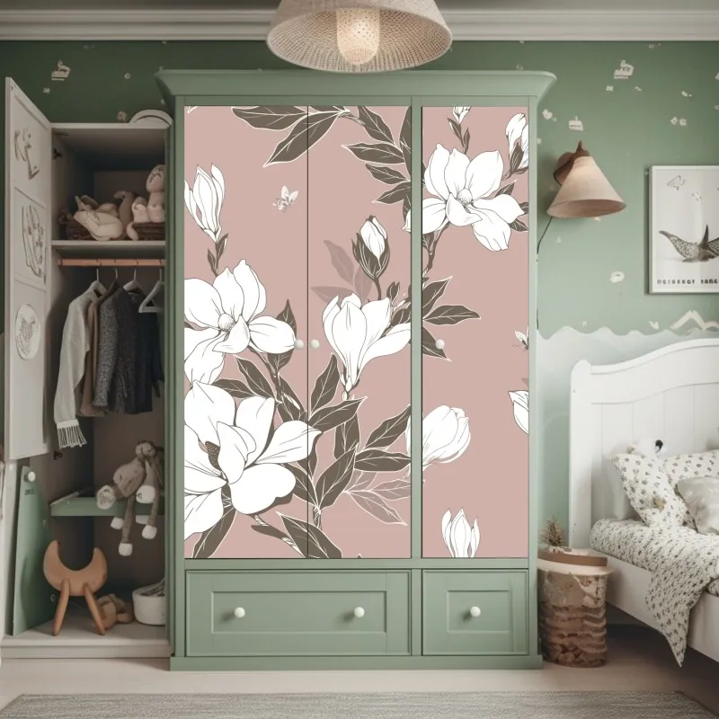 Naklejka na szafę delikatny wzór z magnoliami – Wallissimo® Naklejka na szafę delikatny wzór z magnoliami – Wallissimo®