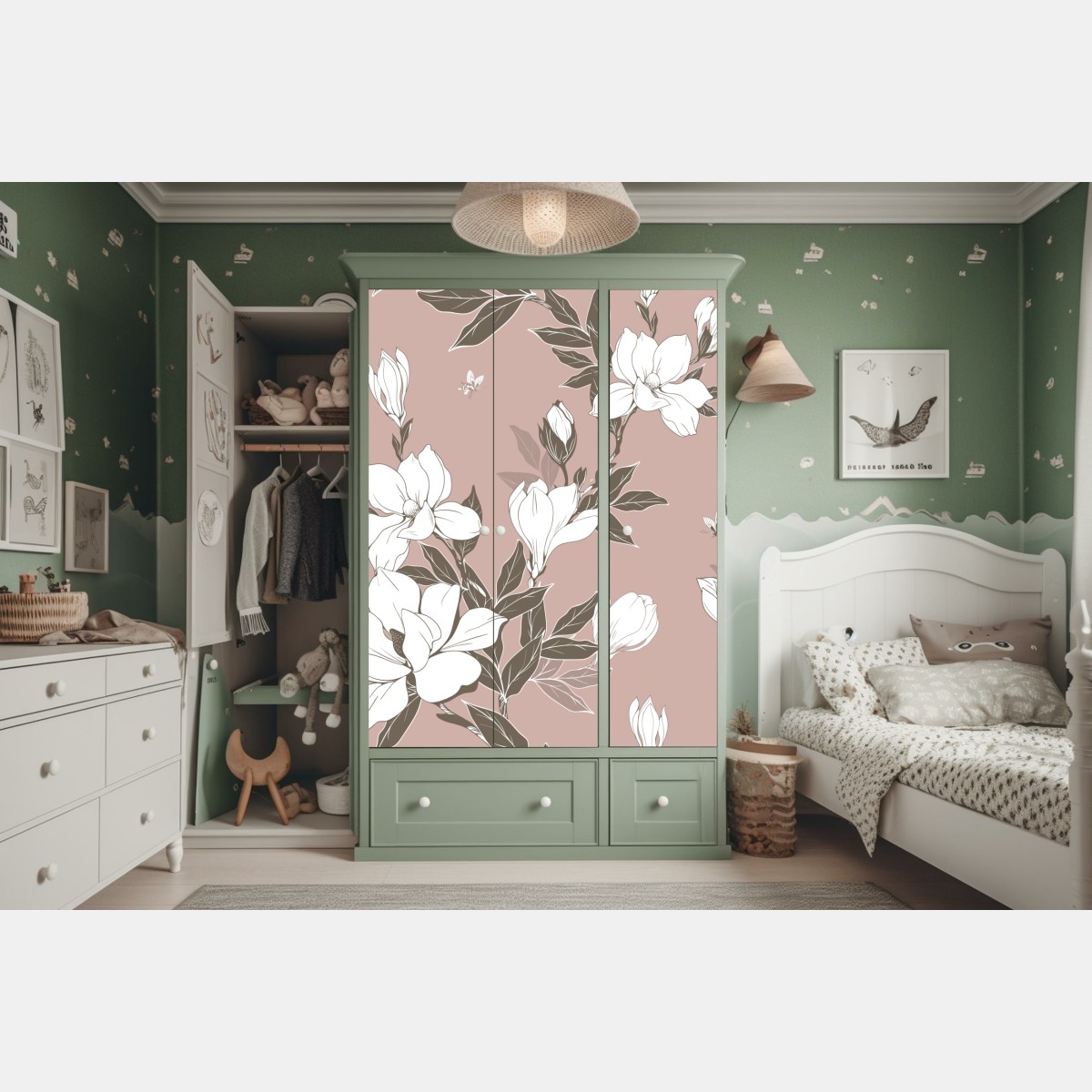 Naklejka na szafę delikatny wzór z magnoliami – Wallissimo® Naklejka na szafę delikatny wzór z magnoliami – Wallissimo®