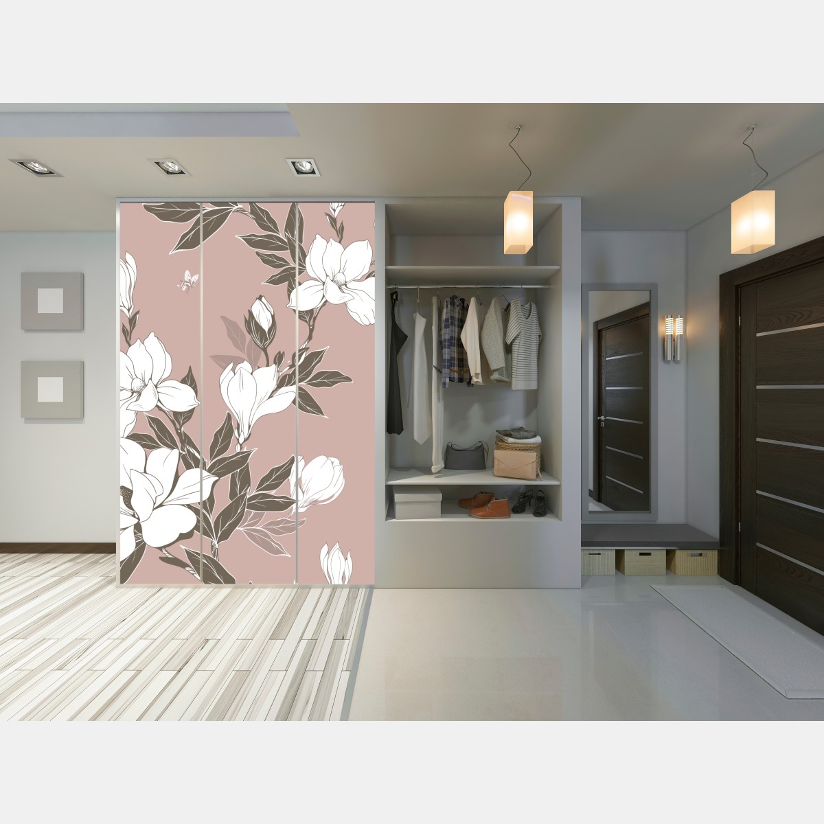 Naklejka na szafę delikatny wzór z magnoliami – Wallissimo® Naklejka na szafę delikatny wzór z magnoliami – Wallissimo®
