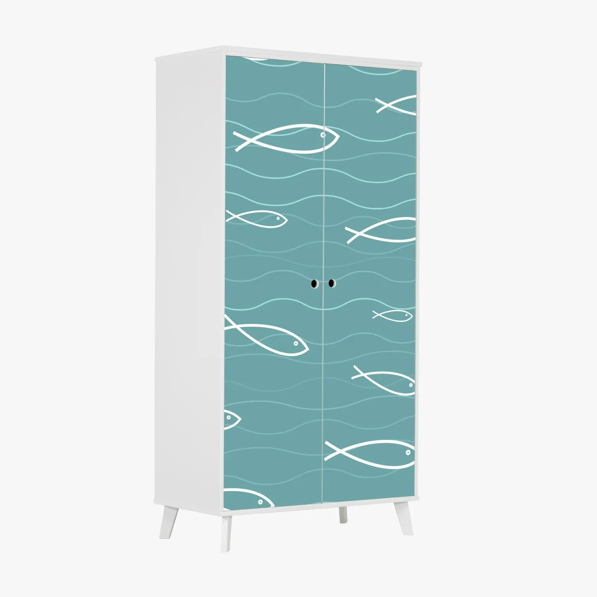 Naklejka na szafę turkusowy wzór z rybkami – Wallissimo® Naklejka na szafę turkusowy wzór z rybkami – Wallissimo®