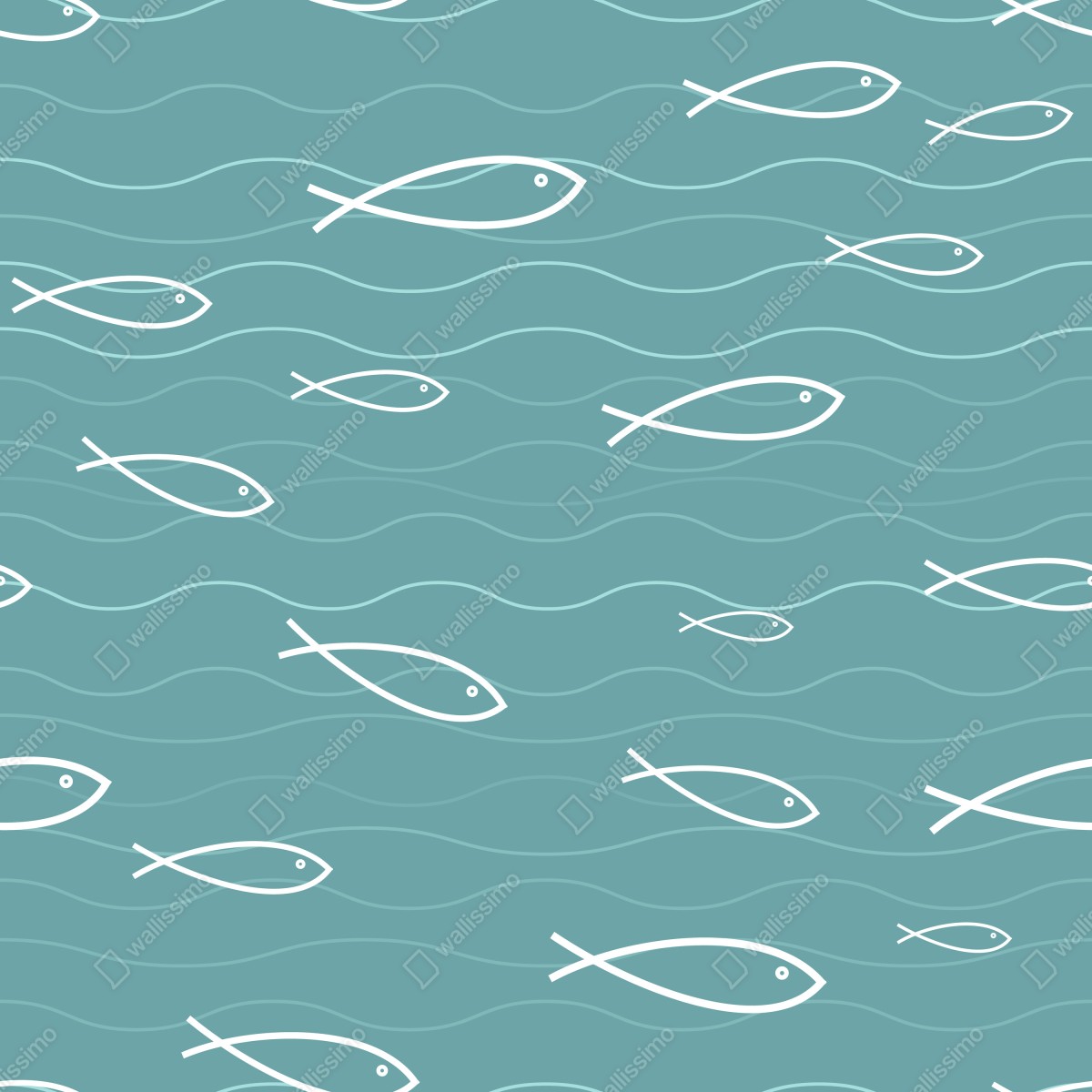 Naklejka na szafę turkusowy wzór z rybkami – Wallissimo® Naklejka na szafę turkusowy wzór z rybkami – Wallissimo®