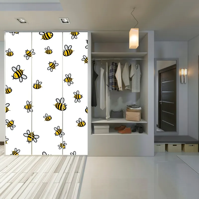 Naklejka na szafę wesoły wzór z pszczołami do pokoju dziecięcego – Wallissimo® Naklejka na szafę wesoły wzór z pszczołami do pokoju dziecięcego – Wallissimo®