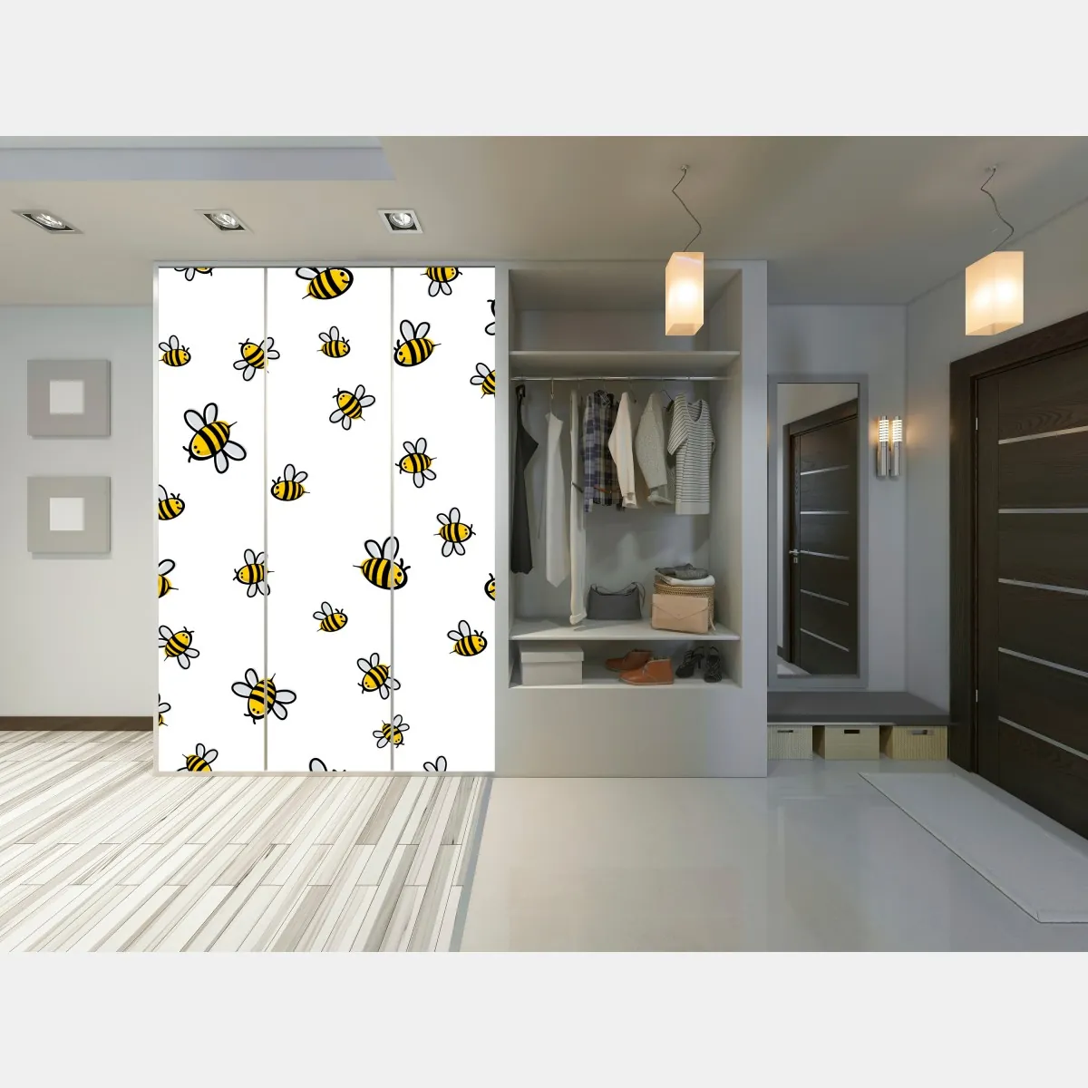 Naklejka na szafę wesoły wzór z pszczołami do pokoju dziecięcego – Wallissimo® Naklejka na szafę wesoły wzór z pszczołami do pokoju dziecięcego – Wallissimo®