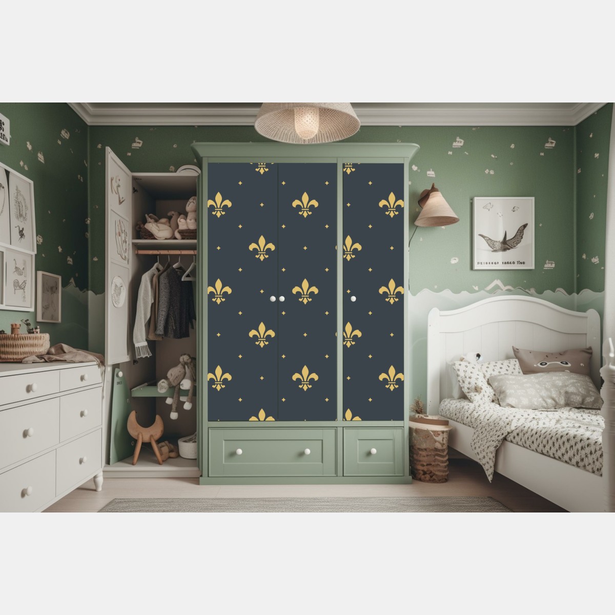 Naklejka na szafę złoty wzór lilii na ciemnym tle – Wallissimo® Naklejka na szafę złoty wzór lilii na ciemnym tle – Wallissimo®