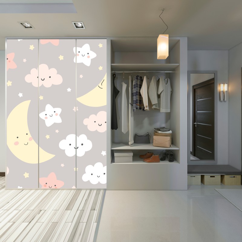 Naklejka na szafę senny księżyc i gwiazdki wzór do pokoju dziecięcego – Wallissimo® Naklejka na szafę senny księżyc i gwiazdki wzór do pokoju dziecięcego – Wallissimo®