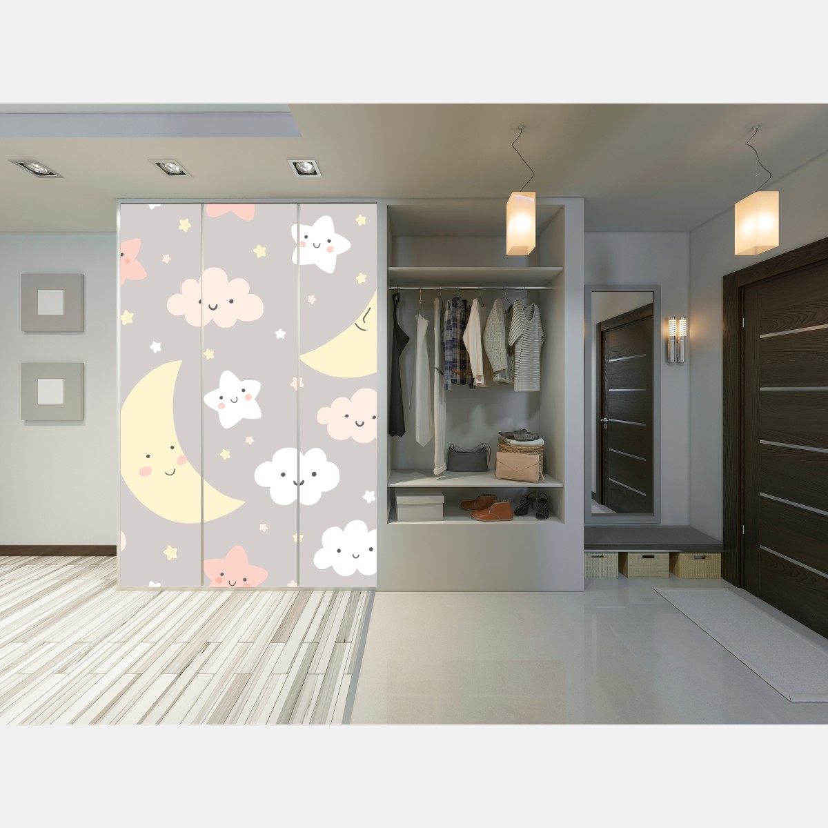 Naklejka na szafę senny księżyc i gwiazdki wzór do pokoju dziecięcego – Wallissimo® Naklejka na szafę senny księżyc i gwiazdki wzór do pokoju dziecięcego – Wallissimo®