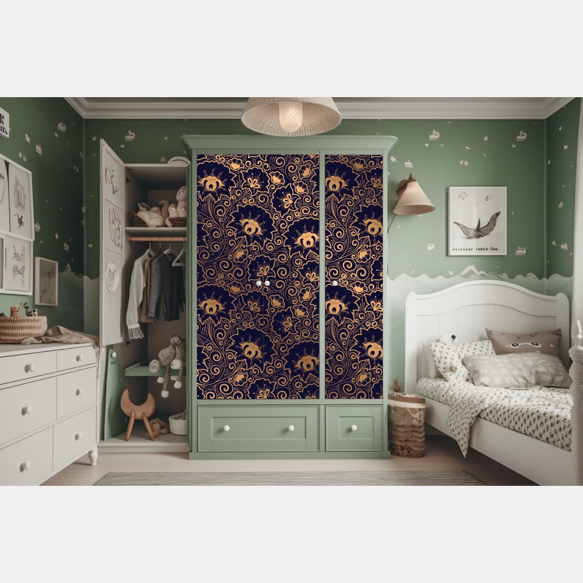 Naklejka na szafę luksusowy złoty wzór kwiatowy na ciemnym tle – Wallissimo® Naklejka na szafę luksusowy złoty wzór kwiatowy na ciemnym tle – Wallissimo®