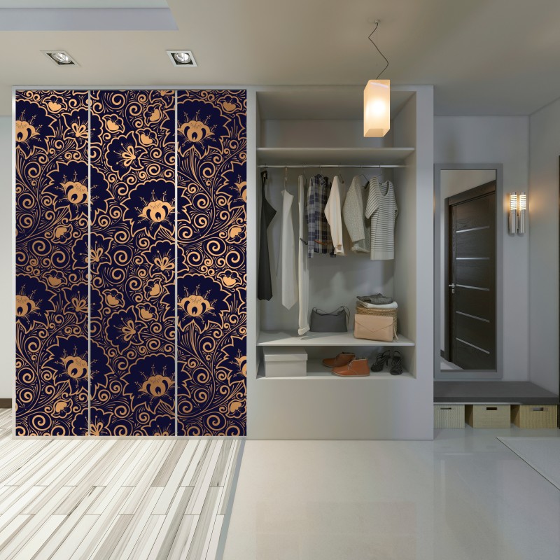 Naklejka na szafę luksusowy złoty wzór kwiatowy na ciemnym tle – Wallissimo® Naklejka na szafę luksusowy złoty wzór kwiatowy na ciemnym tle – Wallissimo®