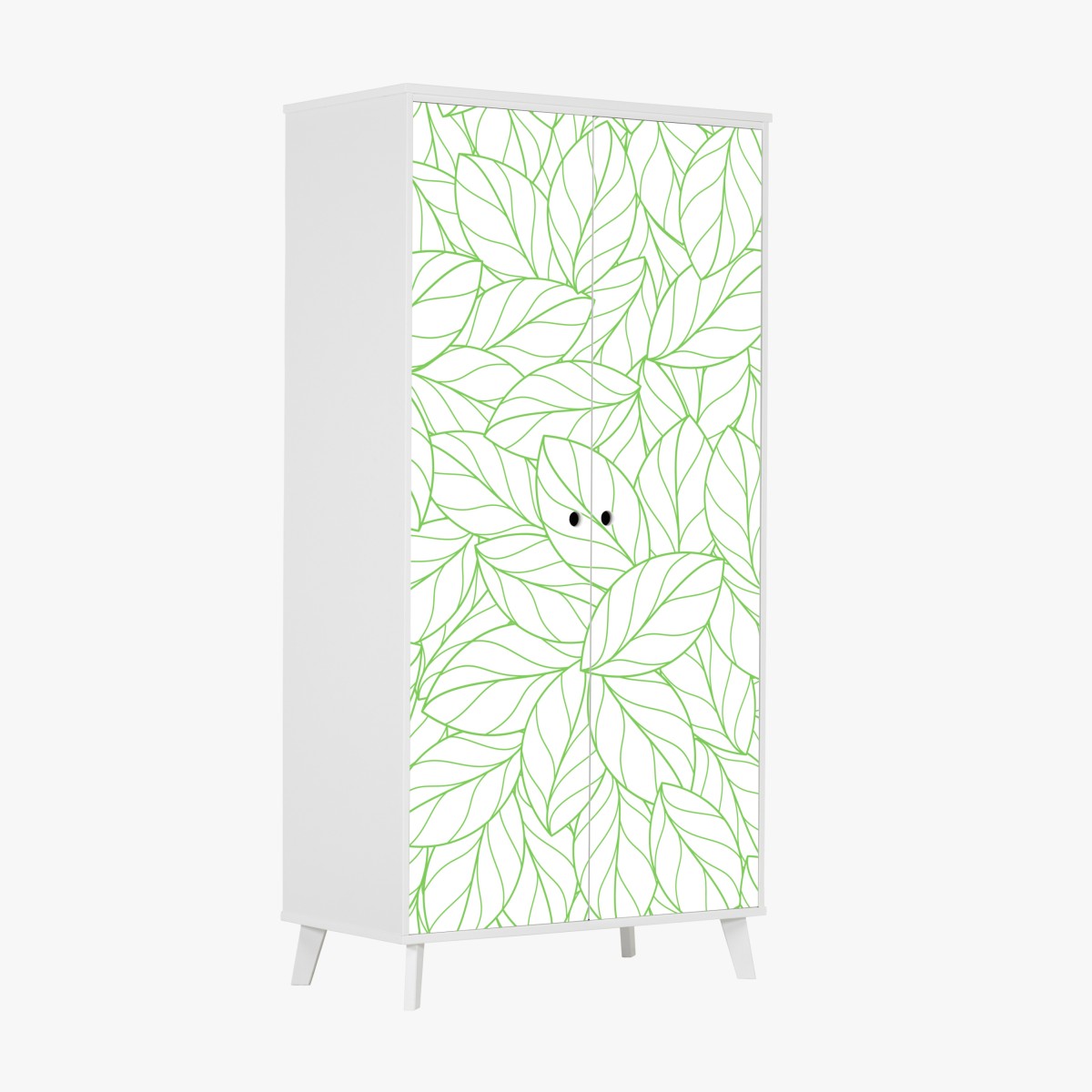 Wardrobe sticker green leaf line pattern