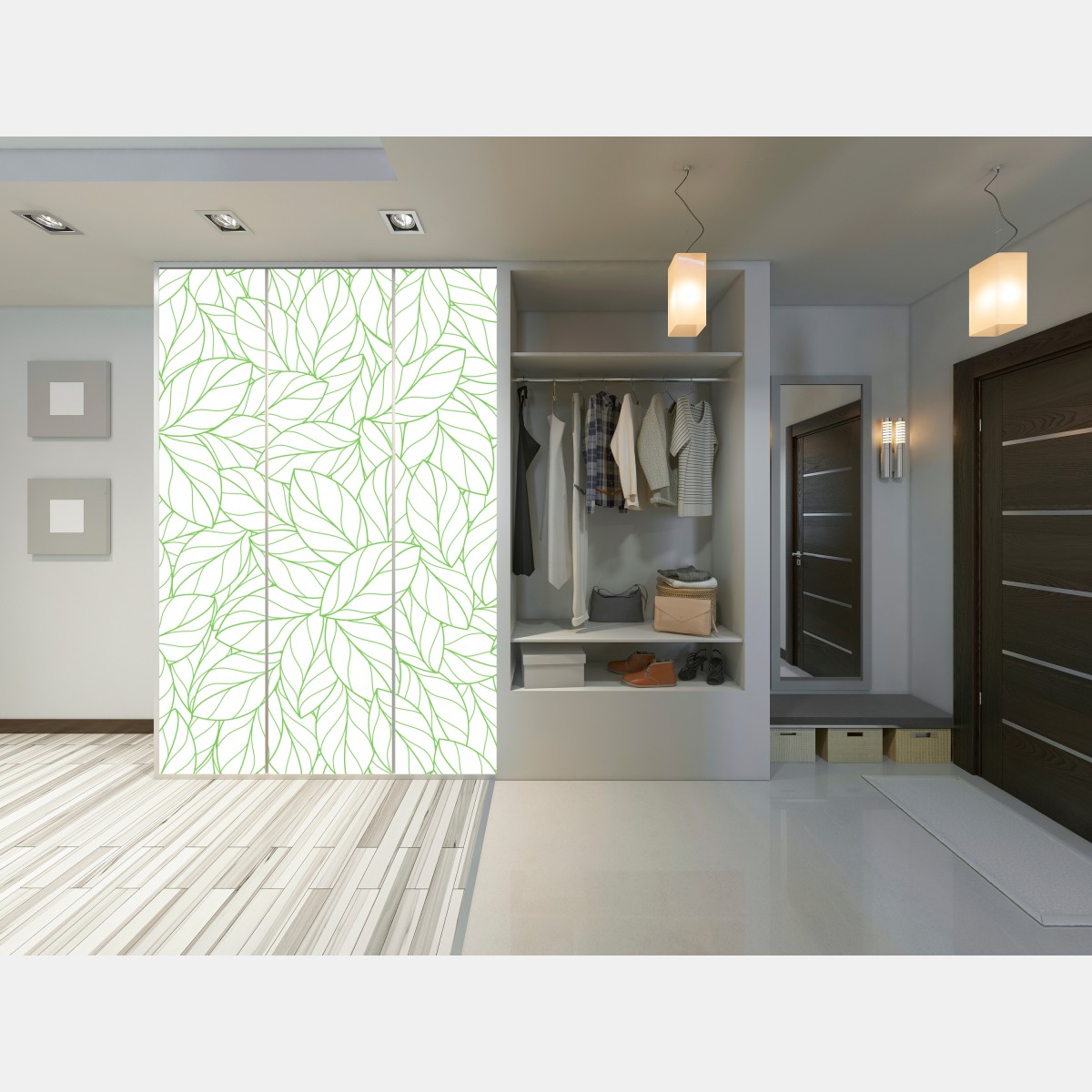Naklejka na szafę zielony wzór liści – Wallissimo® Naklejka na szafę zielony wzór liści – Wallissimo®