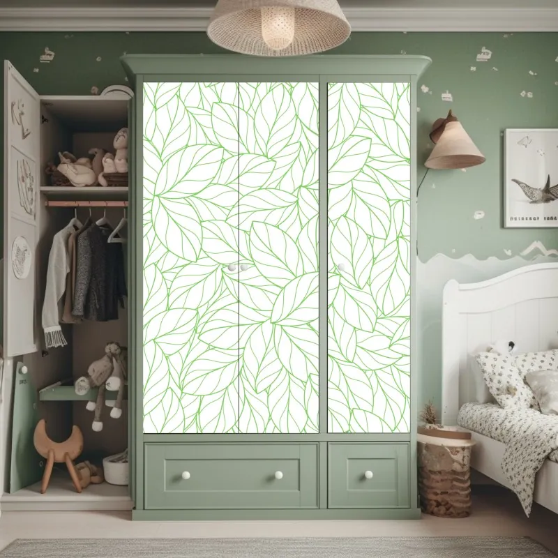 Naklejka na szafę zielony wzór liści – Wallissimo® Naklejka na szafę zielony wzór liści – Wallissimo®