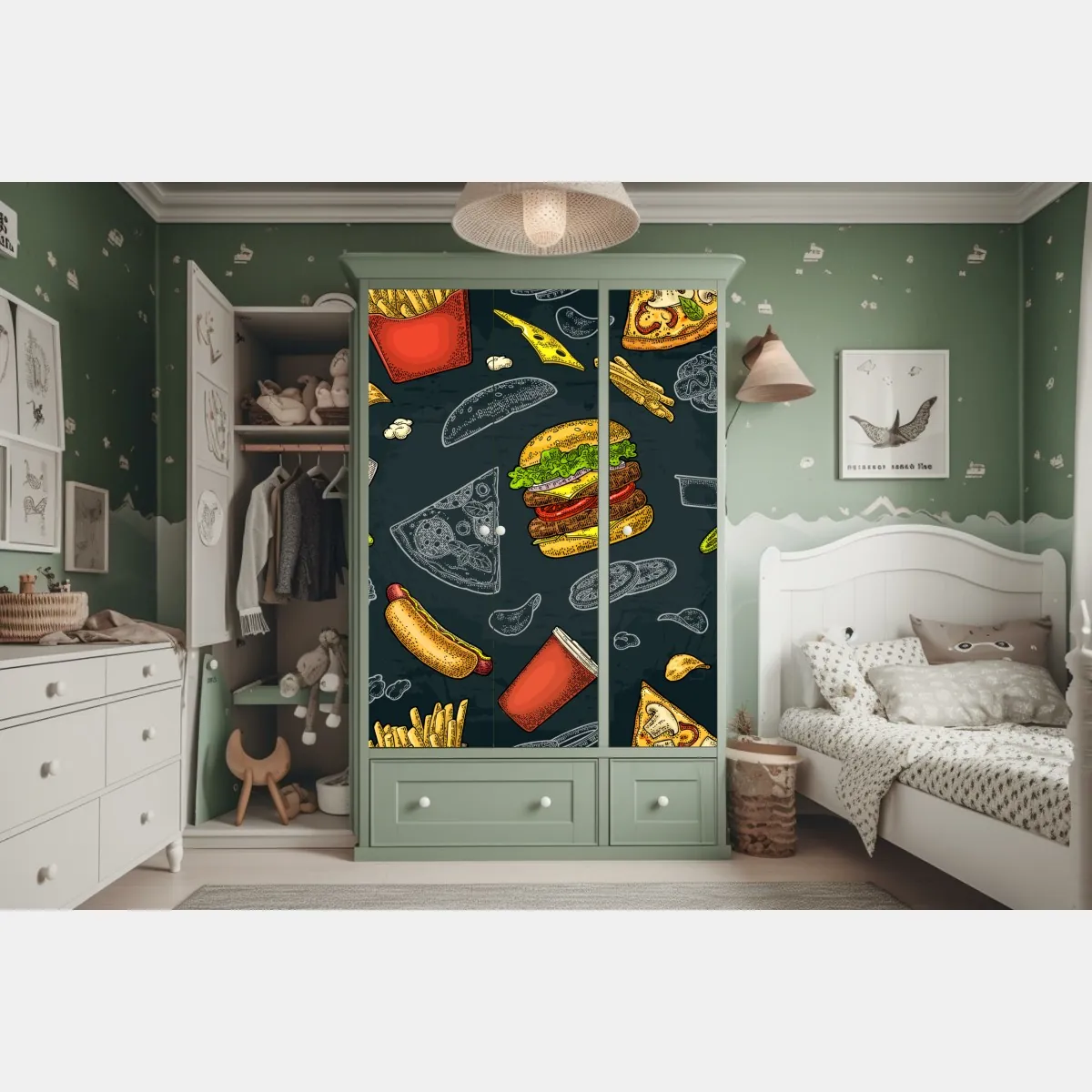 Naklejka na szafę retro wzór fast food – Wallissimo® Naklejka na szafę retro wzór fast food – Wallissimo®