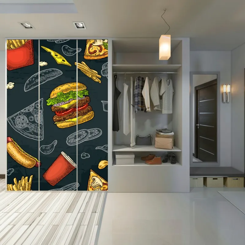Naklejka na szafę retro wzór fast food – Wallissimo® Naklejka na szafę retro wzór fast food – Wallissimo®