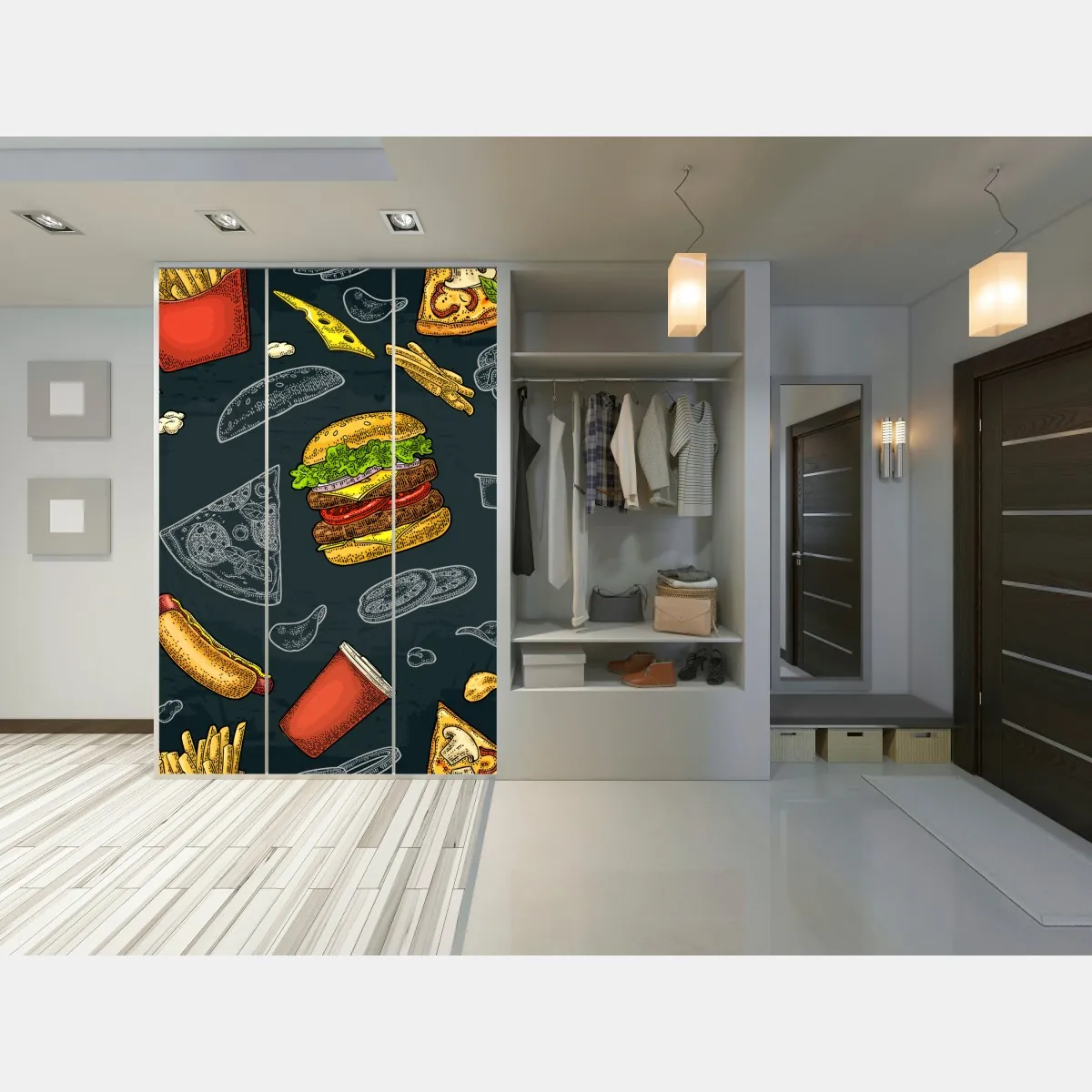 Naklejka na szafę retro wzór fast food – Wallissimo® Naklejka na szafę retro wzór fast food – Wallissimo®