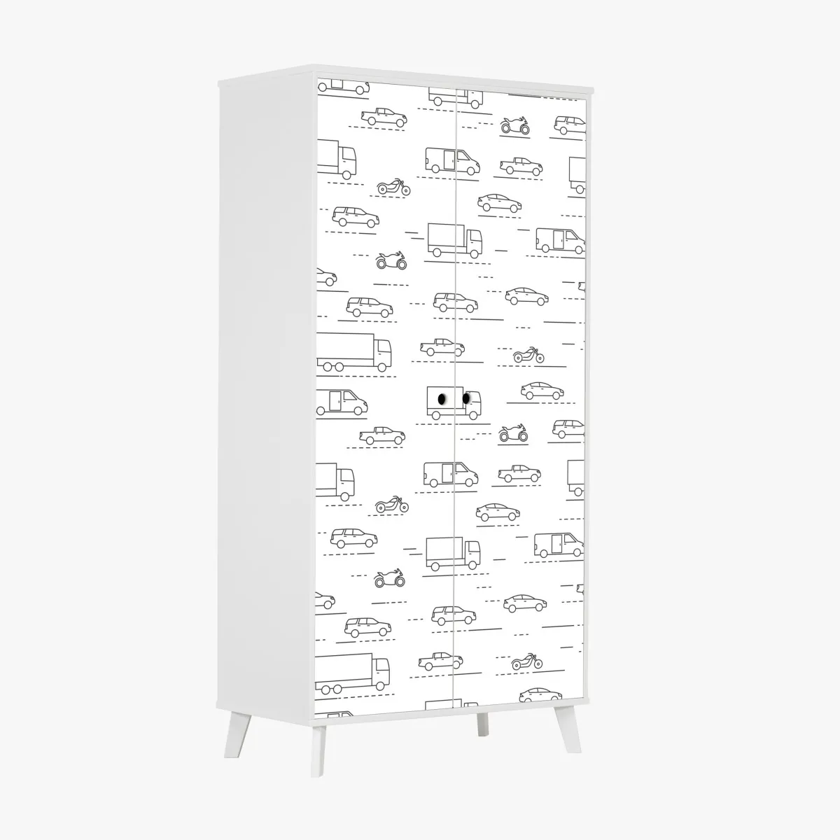 Naklejka na szafę monochromatyczny wzór pojazdów – Wallissimo® Naklejka na szafę monochromatyczny wzór pojazdów – Wallissimo®