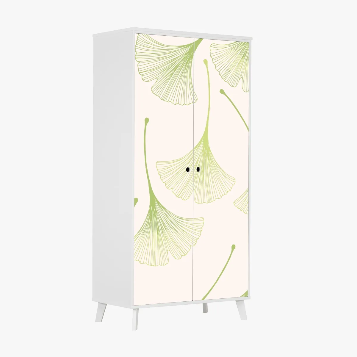 Naklejka na szafę delikatny wzór liści miłorzębu – Wallissimo® Naklejka na szafę delikatny wzór liści miłorzębu – Wallissimo®