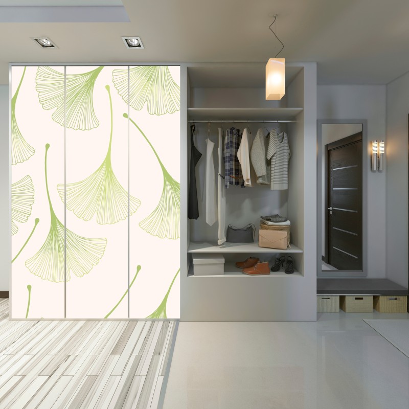 Naklejka na szafę delikatny wzór liści miłorzębu – Wallissimo® Naklejka na szafę delikatny wzór liści miłorzębu – Wallissimo®