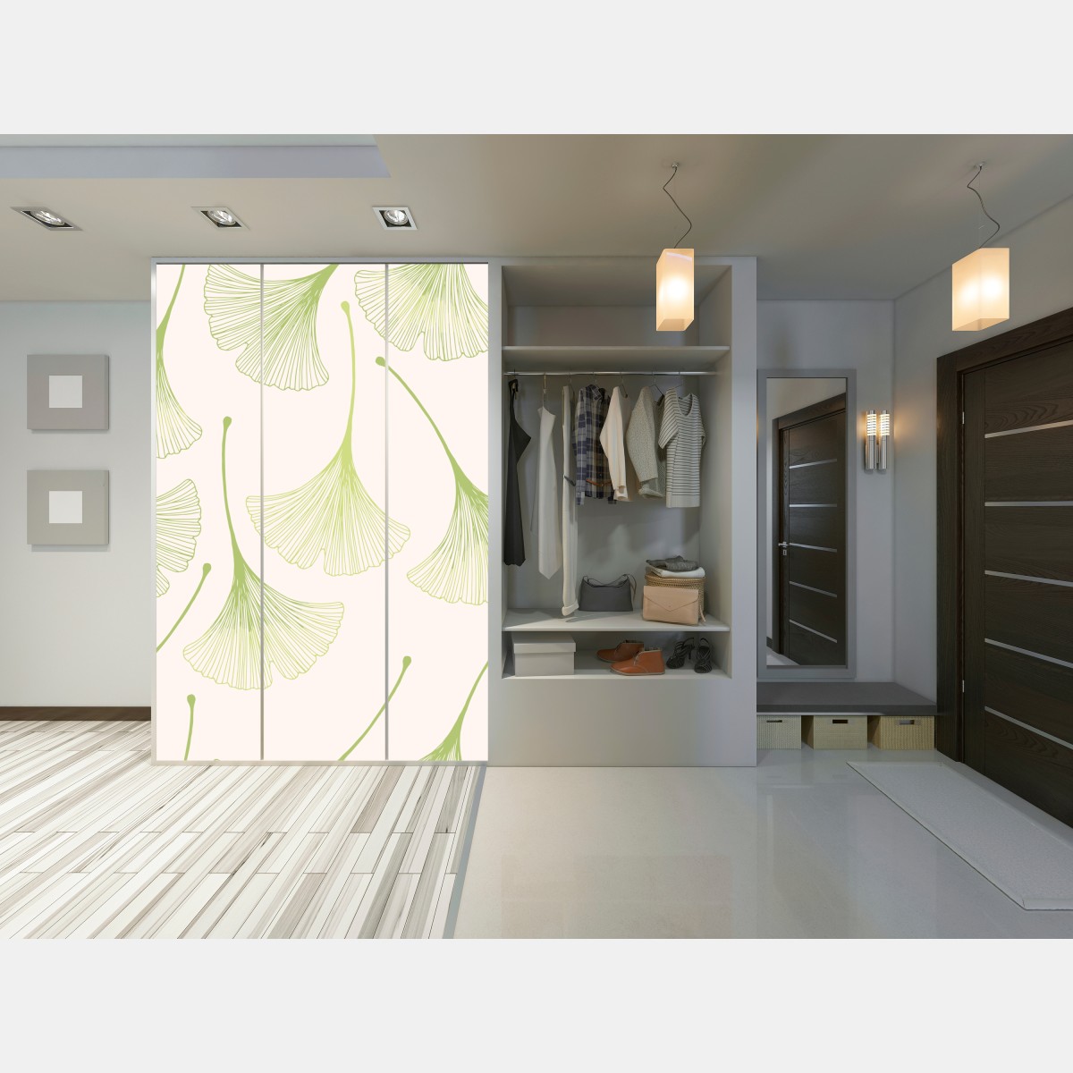 Naklejka na szafę delikatny wzór liści miłorzębu – Wallissimo® Naklejka na szafę delikatny wzór liści miłorzębu – Wallissimo®