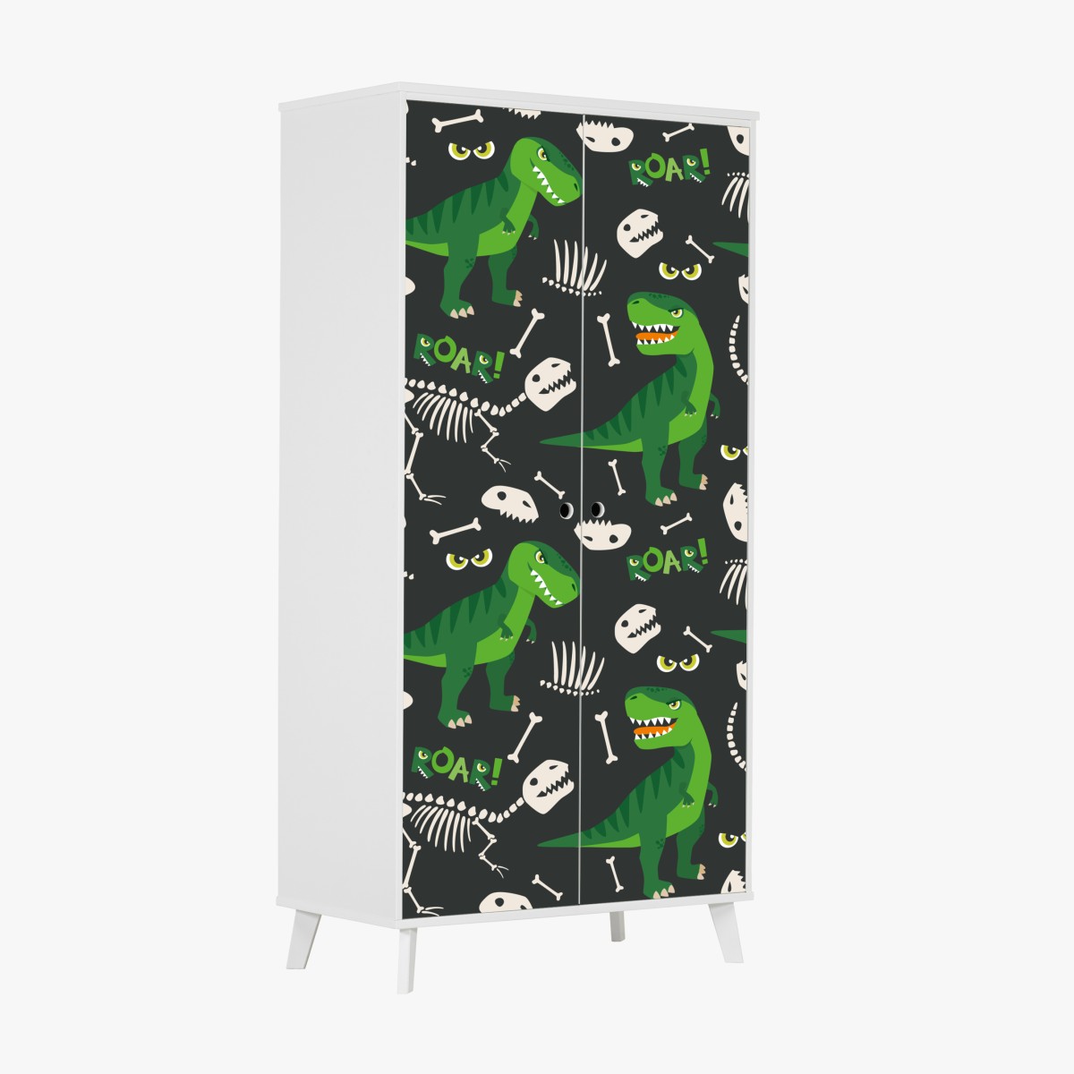 Wardrobe sticker playful green t-rex pattern