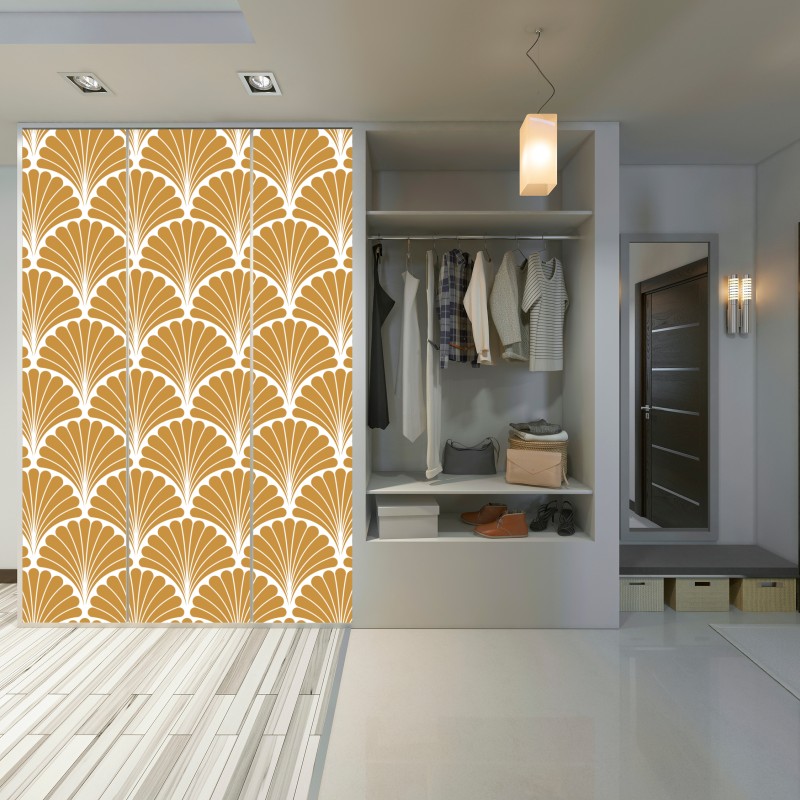 Naklejka na szafę złoty wzór wachlarza w stylu art deco – Wallissimo® Naklejka na szafę złoty wzór wachlarza w stylu art deco – Wallissimo®