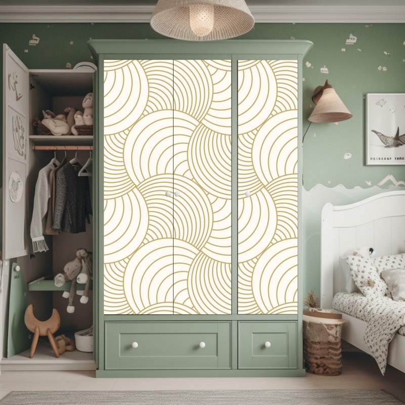 Naklejka na szafę złoty art deco wzór okręgów – Wallissimo® Naklejka na szafę złoty art deco wzór okręgów – Wallissimo®