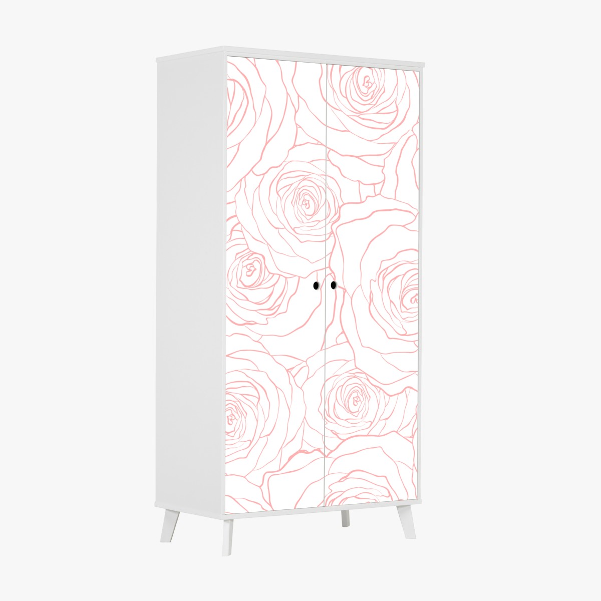 Wardrobe sticker delicate pink rose line pattern
