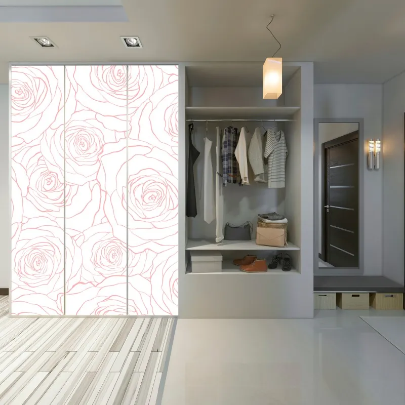 Naklejka na szafę delikatny wzór różowych róż – Wallissimo® Naklejka na szafę delikatny wzór różowych róż – Wallissimo®